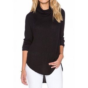 Free People Black Hi-Low Hem Cowl Neck Sweater